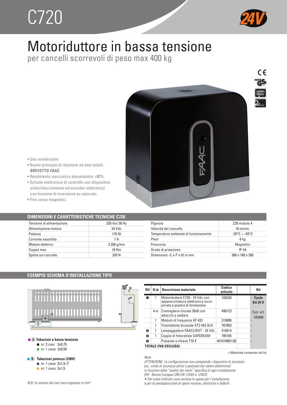 Schema elettrico sbarra faac