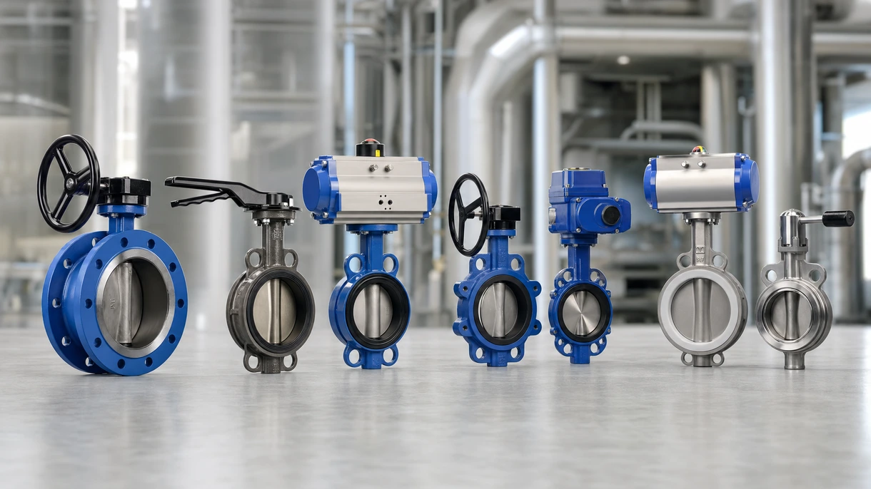 Valvola a farfalla automatizzata installata in un sistema di tubazioni industriali in acciaio inossidabile per il trattamento chimico e il controllo del flusso.