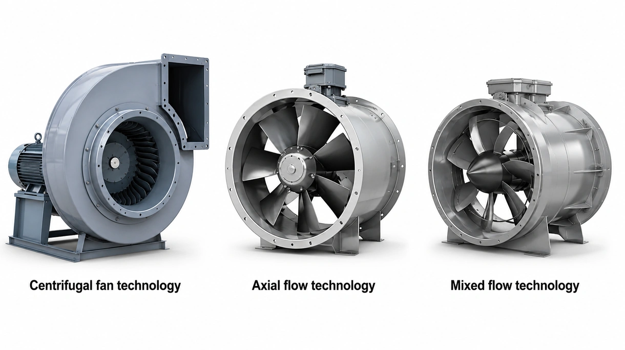 Primo piano dettagliato di una girante per ventilatore industriale in acciaio inossidabile di alta qualità, che mostra l'inclinazione delle pale di precisione e l'albero del motore.