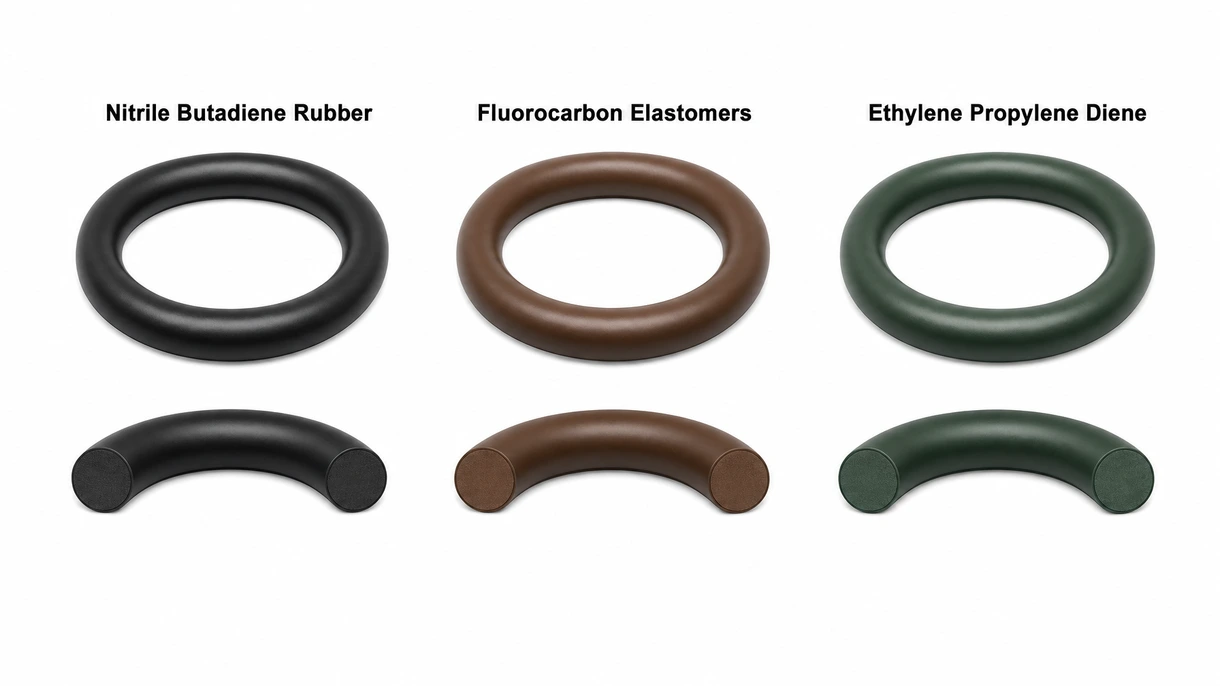 Vista tecnica macro di una guarnizione torica in fluorocarbonio che mostra la finitura superficiale e il profilo della sezione trasversale per applicazioni fluidodinamiche ad alta pressione.