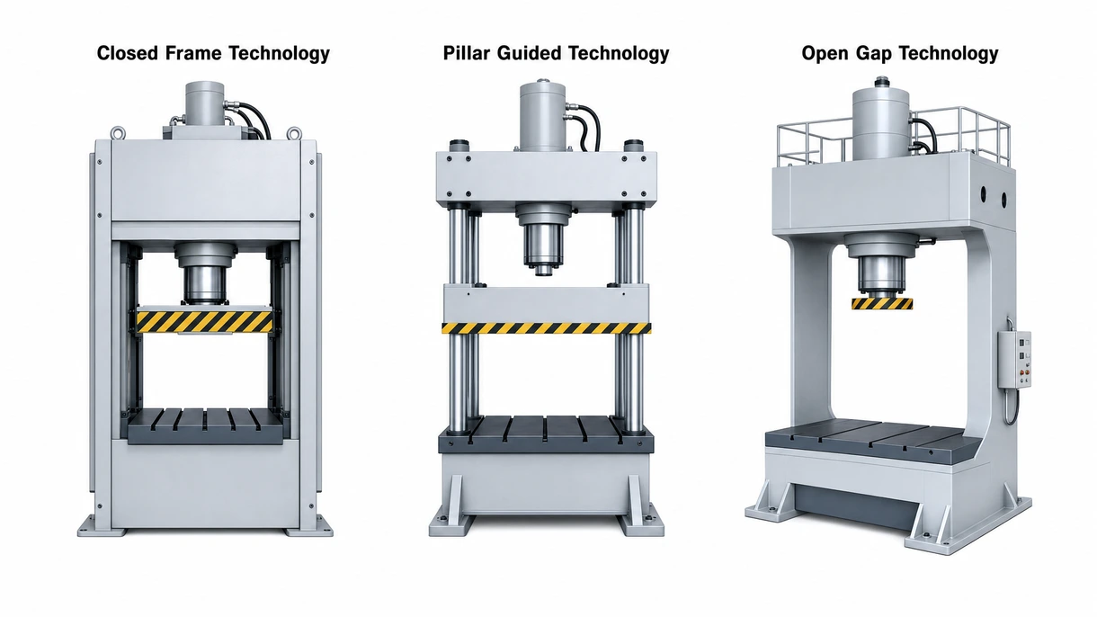 Vista dettagliata del cilindro idraulico ad alta pressione e del collettore delle valvole proporzionali su una macchina formatrice industriale professionale.