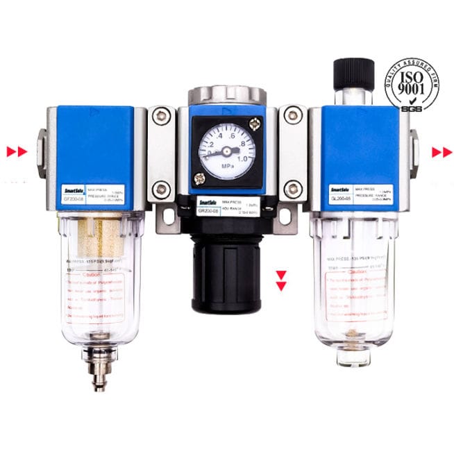BLCH 3 In 1 Filtro Aria Compressa Con Regolatore E Lubrificatore - 1/2" NPT, Manometro, Scarico Semi-Automatico (Mod. AC4010-04)