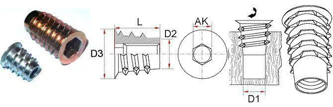 TSI1024-13, T-LOK Hex-Drive Threaded Insert Zinc-for Wood #10-24X0.512 TSI1024-13, T-LOK Hex-Drive Threaded Insert Zinc-for Wood #10-24X0.512