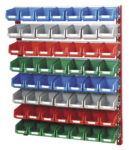 Espositore murale per contenitori a bocca di lupo - 785 x 310 x 1000 mm | PR-10/4 - Plastipol, s.a.