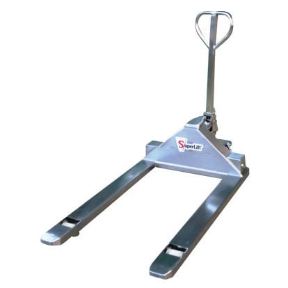 Transpallet manuale - superlift material handling - a timone con guida da terra / in acciaio inossidabile / a forca lunga