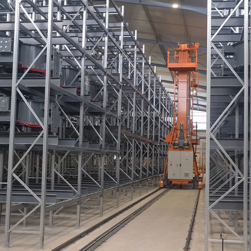 Trasloelevatore automatico - ALFI TECHNOLOGIES - per sistema di contenitori / per stampi per calcestruzzo / per centri logistici
