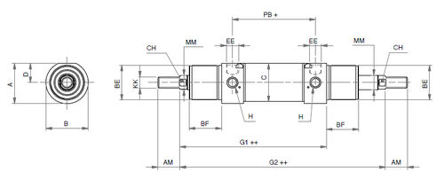 Cilindro pneumatico - IDMP-W - ARTEC SRL - a doppio stelo / a doppio effetto / con ammortizzatore regolabile