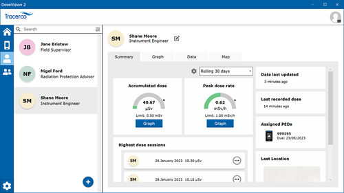 Software di gestione - DoseVision2 - Tracerco Ltd - configurazione / per reportistica / di stoccaggio