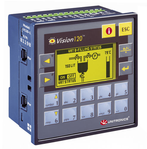 PLC di bordo - 128 x 64 pixels, RS232, RS485 | Vision120™ series - Unitronics - con I/O integrati / Modbus / per bus di campo