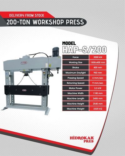 Pressa idraulica - HAP-S/200 - HIDROKAR PRES INDUSTRY AND TRADE CO. - a motore / di formatura / raddrizzatrice