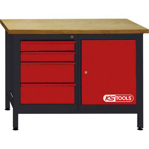 Banco da lavoro in acciaio - 865.0006 - Kstools  - per officina / 4 cassetti / a porta