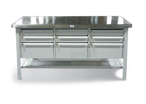 Banco da lavoro in acciaio inossidabile - T7236-9DB-CCSL-SSTOP - Stronghold - a cassetti