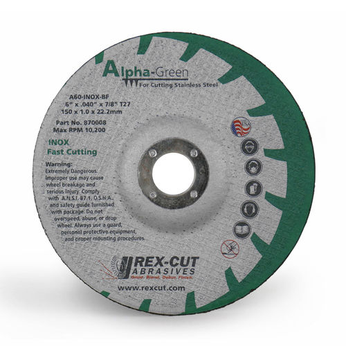 Disco da taglio per acciaio inossidabile - Alpha-Green - Rex-Cut Abrasives - in ossido di almluminio / rinforzato con fibra di vetro