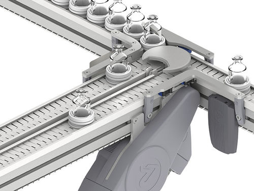 Trasportatore per convogliamento in vasetti - X45 - FlexLink - a catena / con catena a pastiglie / orizzontale