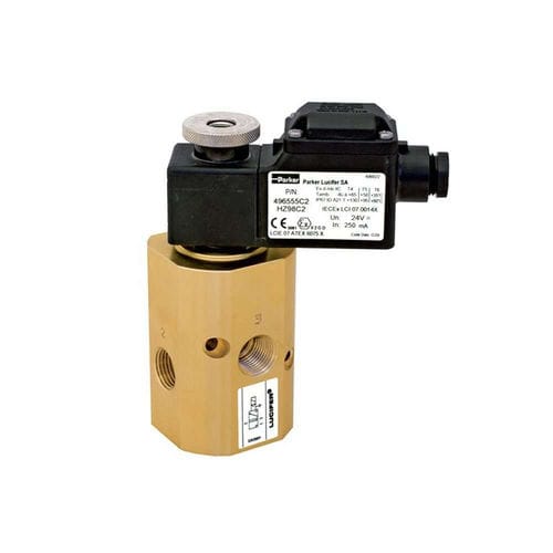 Elettrovalvola a comando assistito - Parker Fluid Control Division - Europe - a 3 vie / NC / per gas