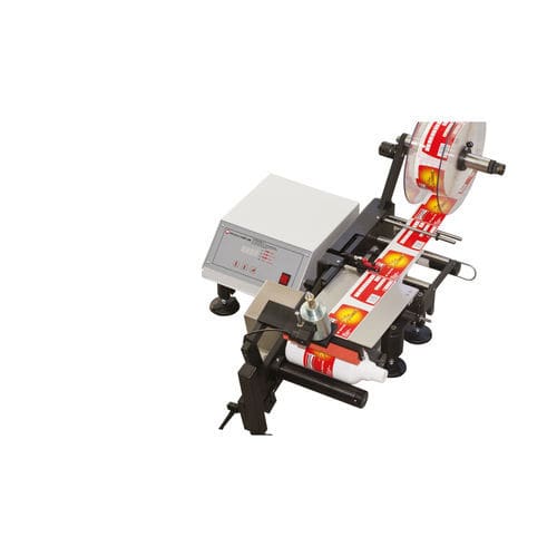 Applicatore di etichette manuale - MARTE - E-Packaging Srl - semiautomatico / per bottiglie / per applicazione sulla parte superiore del prodotto