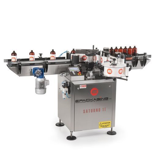 Macchina di etichettatura automatica - SATURNO 1T  - E-Packaging Srl - per bottiglie / per applicazione laterale / per applicazione sulla parte superiore del prodotto