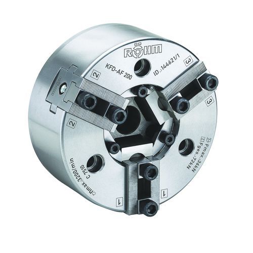 Mandrino automatico - KFD-AF - RÖHM GmbH - 3 ganasce / con foro passante / autocentrante