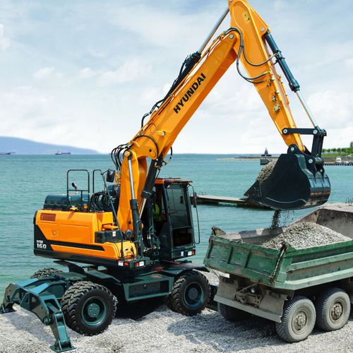 Escavatore intermedio - HW160 - HYUNDAI HEAYY INDUSTRIES - gommato / Tier 4 intermedia / per cantiere di costruzione
