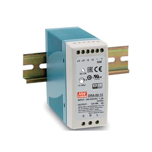 Alimentatore elettrico su guida DIN - DRA-60 series  - Mean Well - AC/DC / ad uscita semplice / regolabile