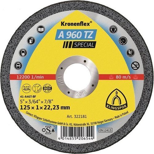Disco da taglio per lamiere - A 960 TZ Special - KLINGSPOR - per acciaio inossidabile / fine / per smerigliatrice angolare