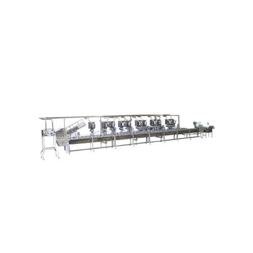 Linea di imballaggio per l'industria agroalimentare - B.S. SRL - per prodotti alimentari / in vaschette / semiautomatica