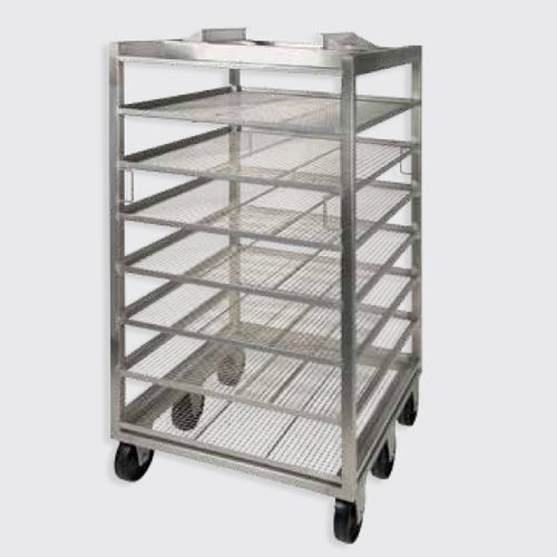 Carrello in acciaio inossidabile - 100.11 series - Eberhardt GmbH - a ripiani / con piattaforma a griglia / a sei ruote