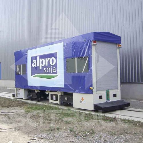 Veicolo a guida su binari per movimentazione - ESARAIL 5 - Esatroll s.a - per pallet / elettrico / con trasportatore motorizzato