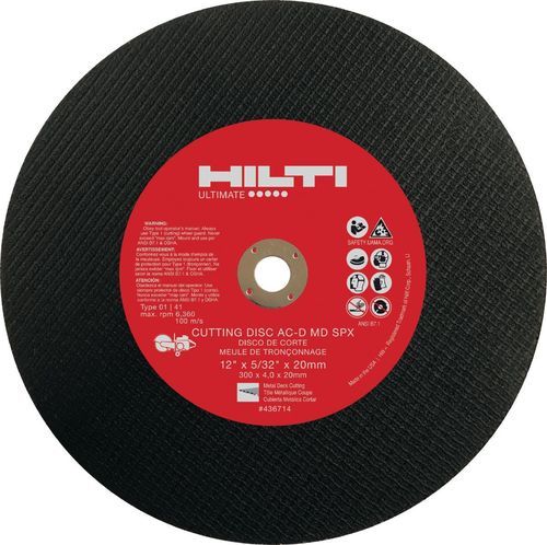 Disco da taglio per metallo - AC-D MD - HILTI - per lamiere / in ossido di almluminio / di grande diametro