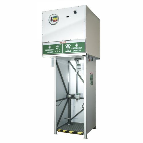 Doccia di sicurezza da terra - 6180-TK1200 - EPITECNICA EUROPA, S.L. - montata su piattaforma / con lavaocchi / con serbatoio