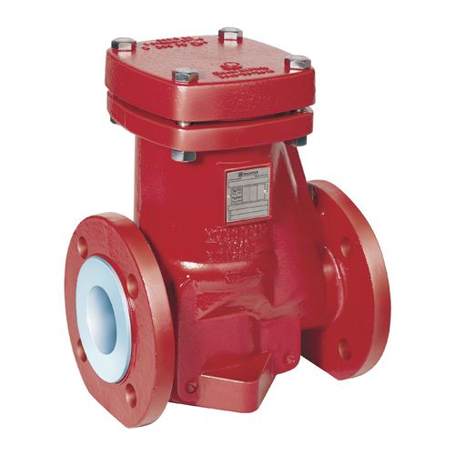 Valvola di ritegno con flangia - GR series - Richter Chemie Technik - rivestita in PFA / in ghisa / per montaggio orizzontale