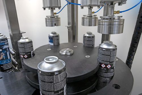 Pressa crimpatrice per lattine - R and R Aerosol Systems - automatica / elettroidraulica / controllata da PLC