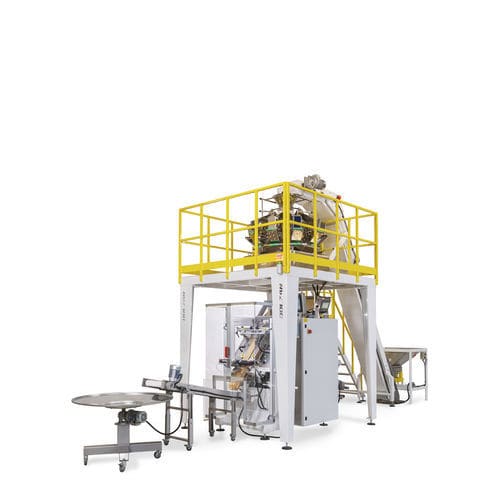 Confezionatrice con pesatrice multitesta - D series - DOLZAN IMPIANTI - inclinata / flow-pack / automatica