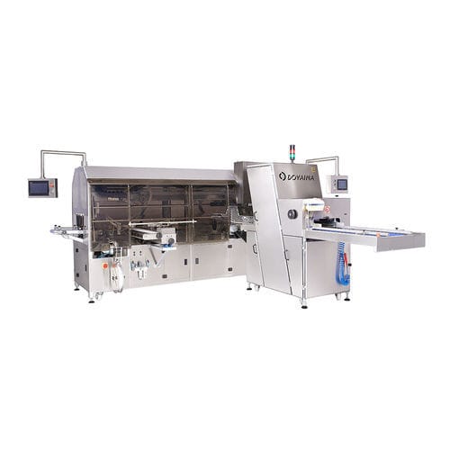 Taglierina per pane industriale interamente automatica - DPPL series  - DOVAINA UAB - con lama a nastro continuo / orizzontale / con nastro trasportatore