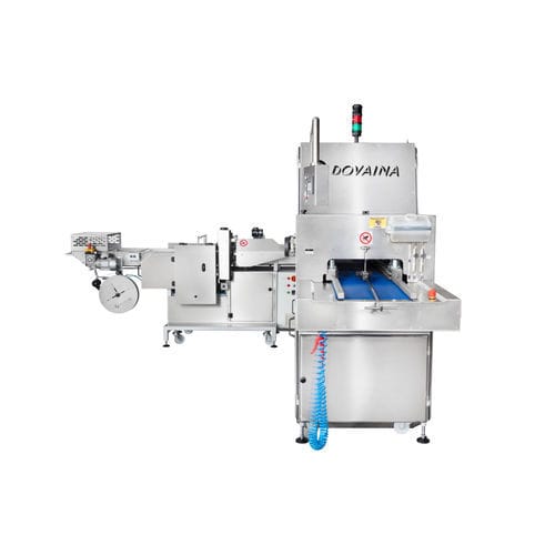 Taglierina per pane industriale semiautomatica - DPP series  - DOVAINA UAB - con lama a nastro continuo / orizzontale / con nastro trasportatore