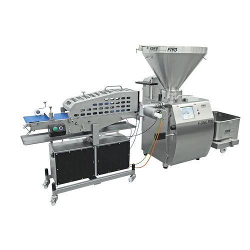 Linea di produzione di carne tritata con porzionatura - DMFB92 LIN - FREY MASCHINENBAU - di riempimento / di taglio / di controllo