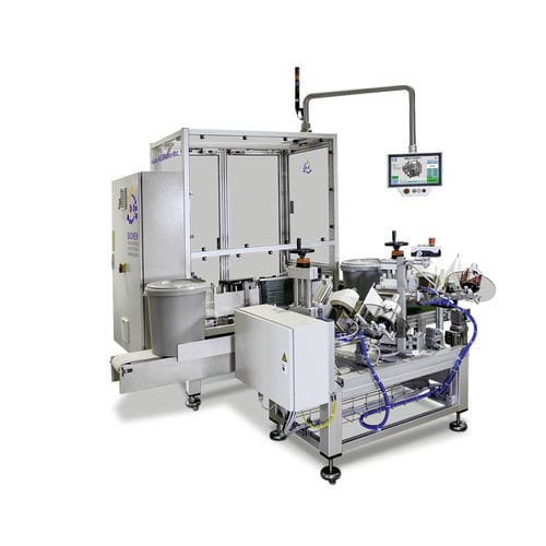 Macchina di etichettatura completamente automatica - VEE series - b+b Automations- und Steuerungstechnik GmbH - per secchi / per lattine / per applicazione laterale