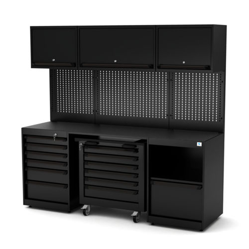 Banco da lavoro in metallo - WB-C211P - RO & Co. S.p.A. Keen Space - per officina / 6 cassetti / con parete porta attrezzi