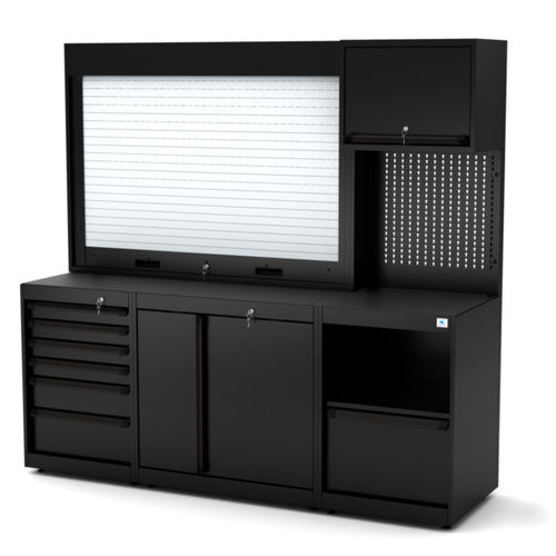 Banco da lavoro in metallo - WB-C212P - RO & Co. S.p.A. Keen Space - per officina / 6 cassetti / con parete porta attrezzi