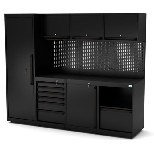 Banco da lavoro in metallo - WB-C241P - RO & Co. S.p.A. Keen Space - per officina / 6 cassetti / con parete porta attrezzi