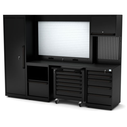 Banco da lavoro in metallo - WB-C272P - RO & Co. S.p.A. Keen Space - per officina / 5 cassetti / con parete porta attrezzi