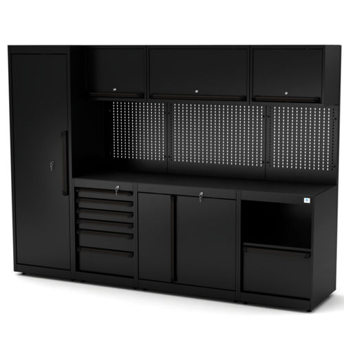 Banco da lavoro in metallo - WB-C271P - RO & Co. S.p.A. Keen Space - per officina / 6 cassetti / con parete porta attrezzi