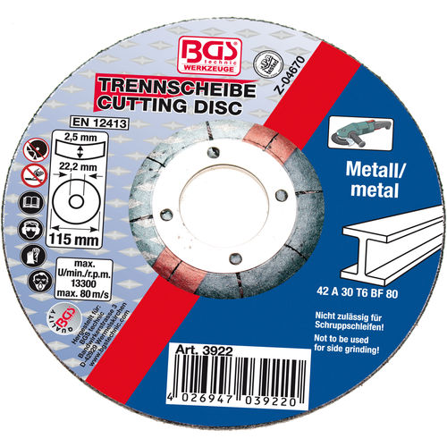 Disco da taglio per acciaio - 3922 - BGS technic KG - per smerigliatrice angolare