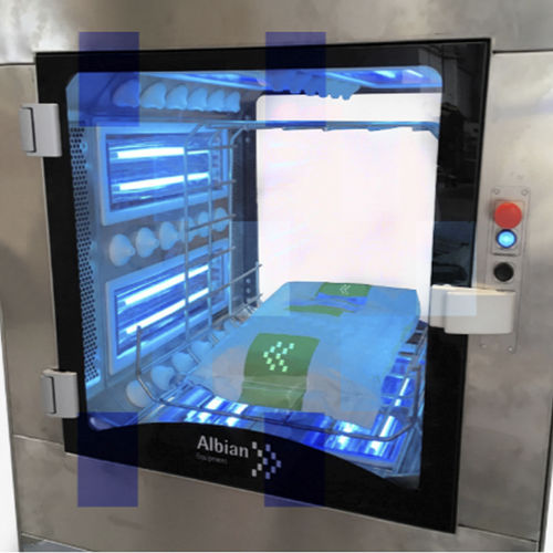 Passamateriale con illuminazione UV - ALBIAN GROUP - per camera bianca / per l'industria farmaceutica / da laboratorio