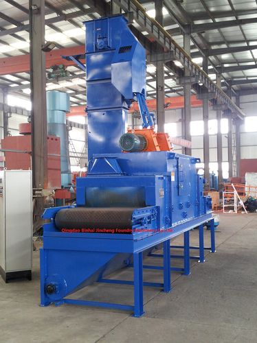 Granigliatrice con nastro trasportatore a rulli - Qingdao Binhai Jincheng Foundry Machinery Co., Ltd. - a girante / per cerchioni / per marmo