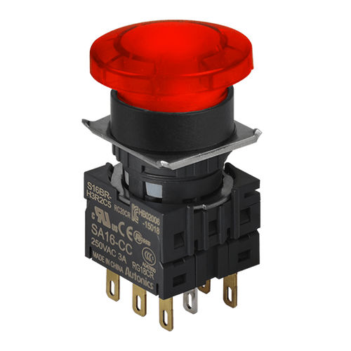 Pulsante con testa a fungo - S16BR series - Autonics - luminoso / non luminoso / montato su pannello