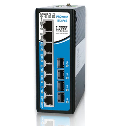 Switch Ethernet PoE - PROmesh B12-PoE - Indu-Sol GmbH - gestibile / 8 porte / su guida DIN