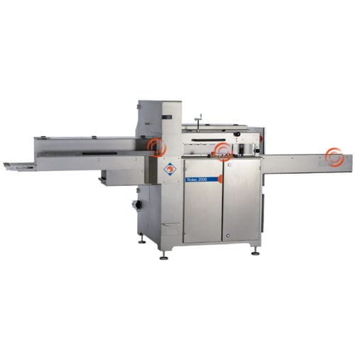 Taglierina per pane industriale con disco di taglio - ROTEC 2000 - Rego Herlitzius GmbH - con nastro trasportatore