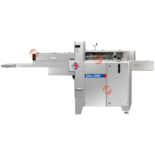 Taglierina per pane industriale con disco di taglio - SITEC 2000 - Rego Herlitzius GmbH - con nastro trasportatore
