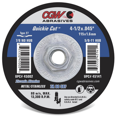 Disco da taglio per acciaio - 45001 - CGW Abrasives - per acciaio inossidabile / in ossido di almluminio / in zircone